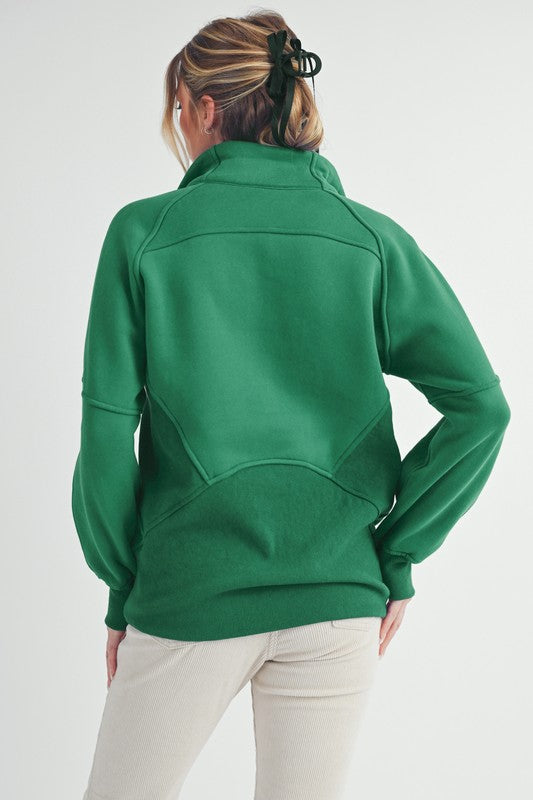 Aemi + Co Half Zip Raglan Sleeve Sweatshirt with Kangaroo Pocket - MyEmpired