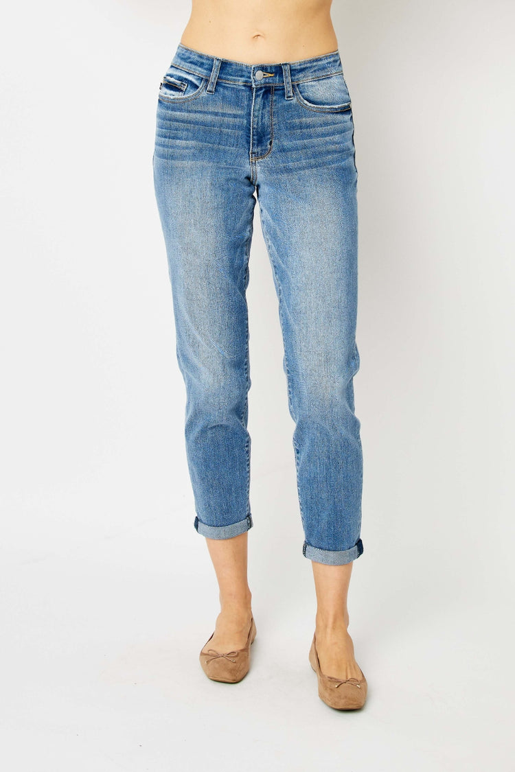 Judy Blue Full Size Cuffed Hem Slim Jeans - MyEmpired