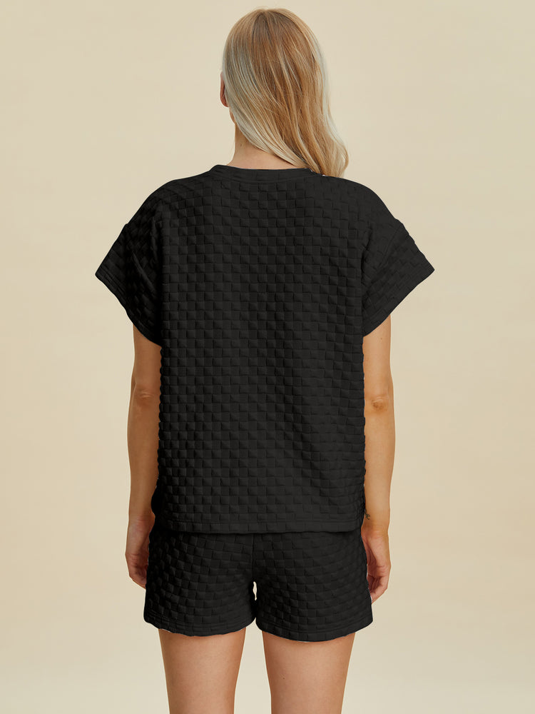 Double Take Full Size Texture T-Shirt and Shorts Set - MyEmpired