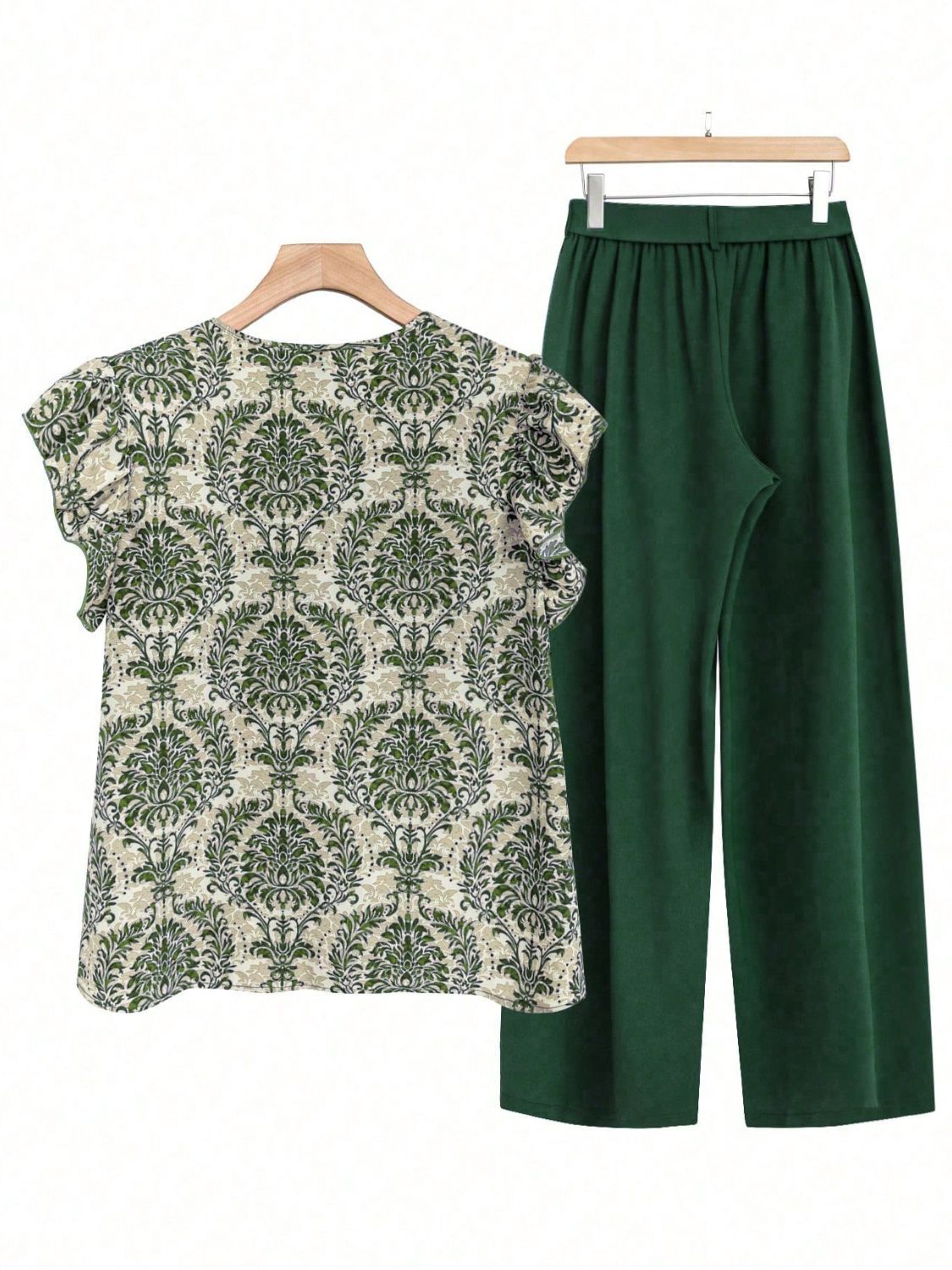 Printed Ruffled Cap Sleeve Top and Pants Set - MyEmpired