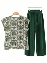 Printed Ruffled Cap Sleeve Top and Pants Set - MyEmpired