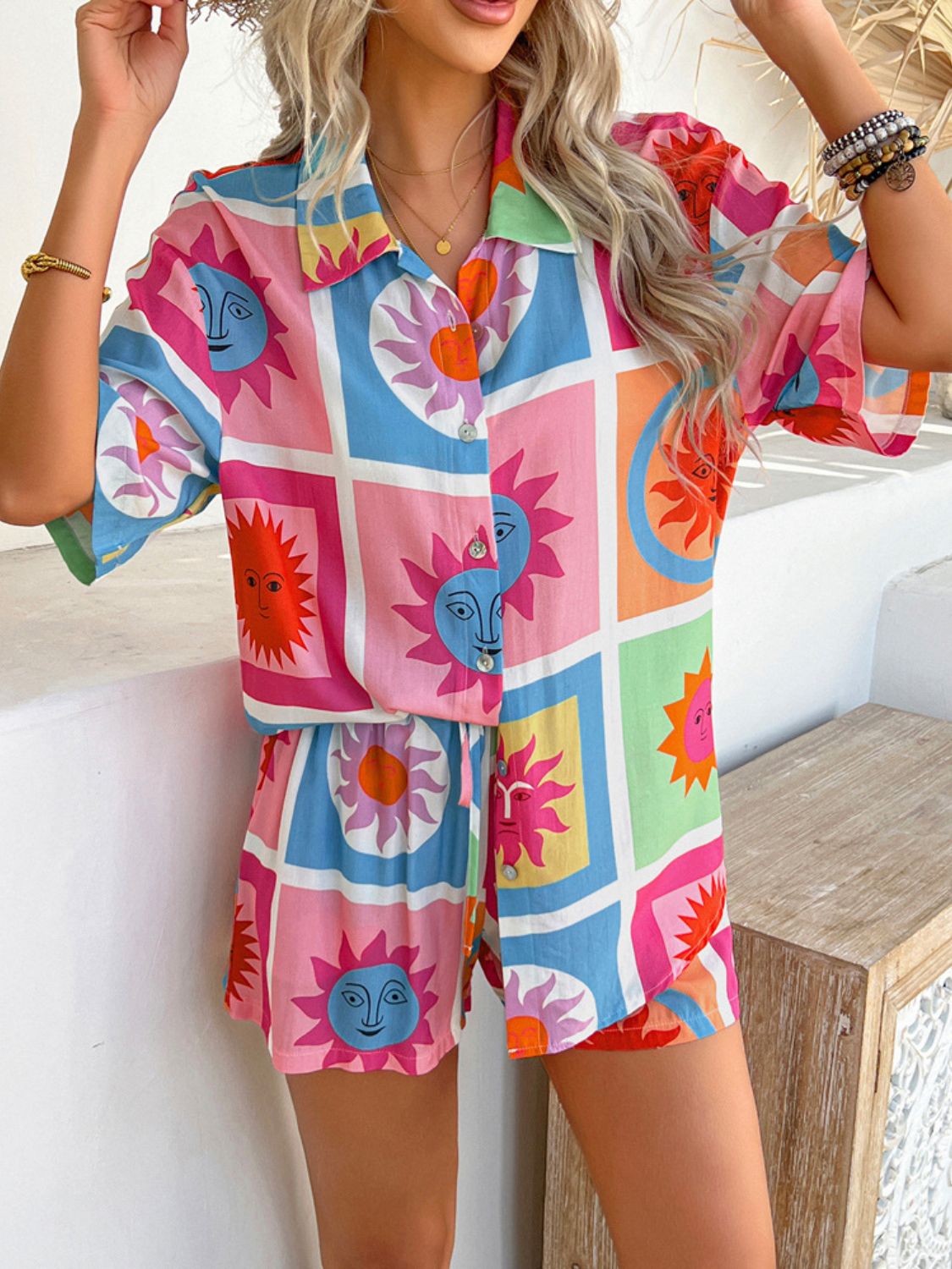 Devine Printed Button Down Shirt and Shorts Set - MyEmpired
