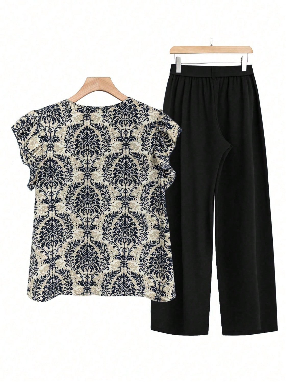 Printed Ruffled Cap Sleeve Top and Pants Set - MyEmpired