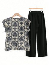 Printed Ruffled Cap Sleeve Top and Pants Set - MyEmpired