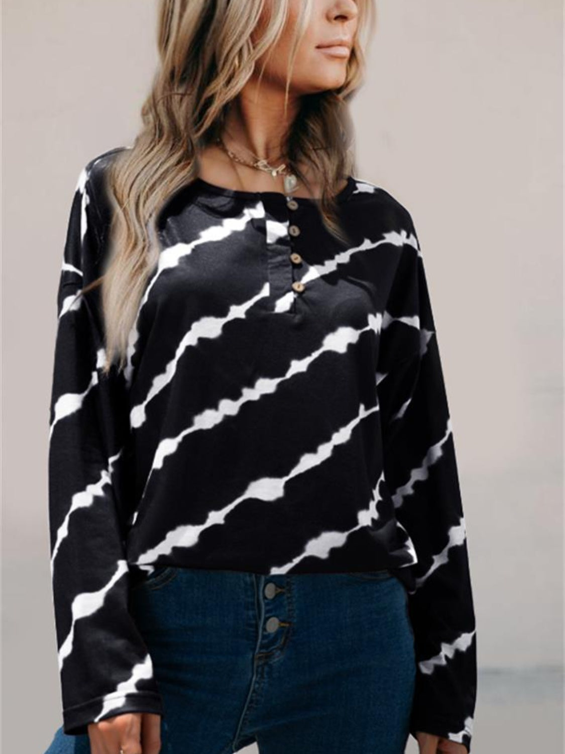 Striped Round Neck Long Sleeve T-Shirt - MyEmpired