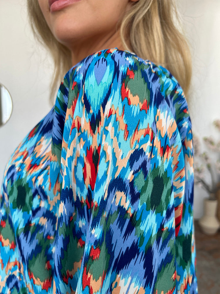 Double Take Full Size Printed Balloon Sleeve Blouse - MyEmpired