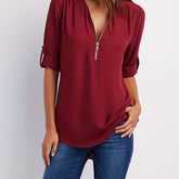 Solid V Neck Blouse - MyEmpired