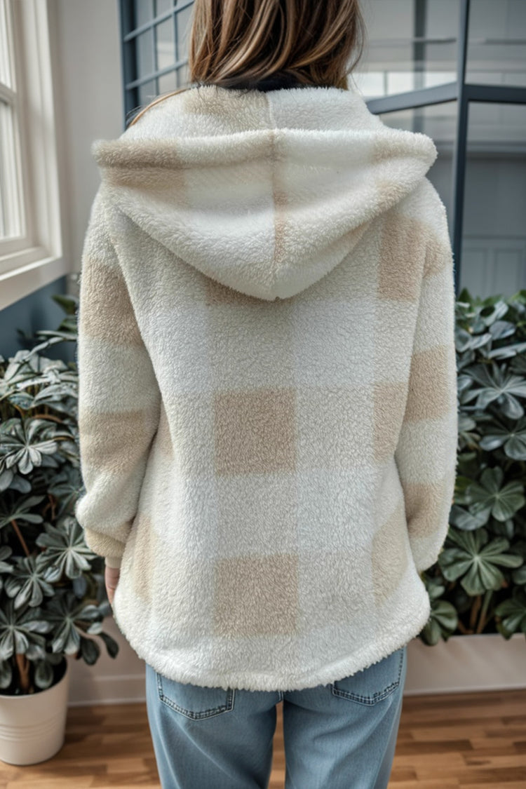 Double Take Full Size Plaid Long Sleeve Hooded Coat - MyEmpired