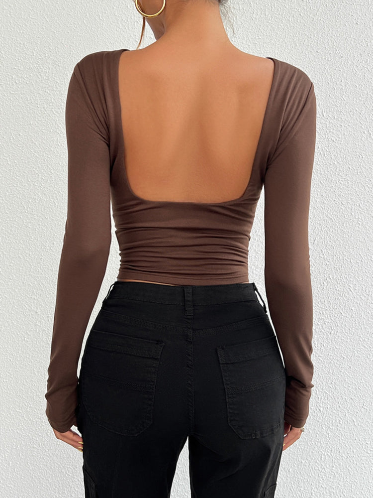 Devine Backless Round Neck Long Sleeve T-Shirt - MyEmpired
