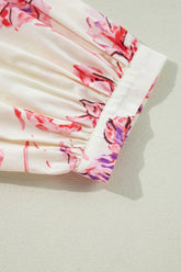 Tied Flower Printed Three-Quarter Sleeve Dress - MyEmpired