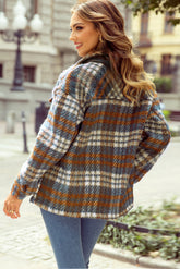 Plaid Collared Neck Jacket with Chest Pockets - MyEmpired