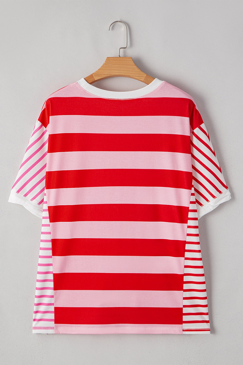 Stripe Side Slit Round Neck T-Shirt - MyEmpired