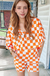 Checkerboard V Neck Loose Tee and Shorts Set - MyEmpired