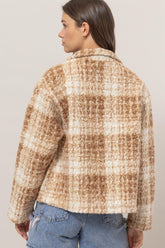 HYFVE Plaid Collared Neck Boucle Jacket with Pockets - MyEmpired