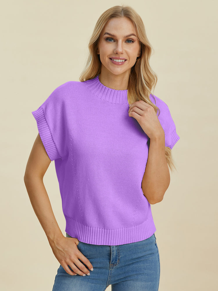 Double Take Full Size Mock Neck Short Sleeve Sweater - MyEmpired