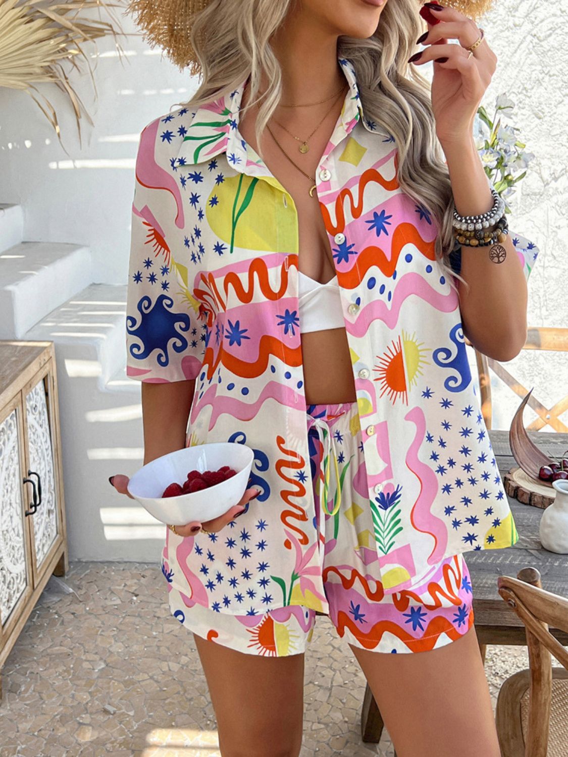 Devine Printed Button Down Shirt and Shorts Set - MyEmpired