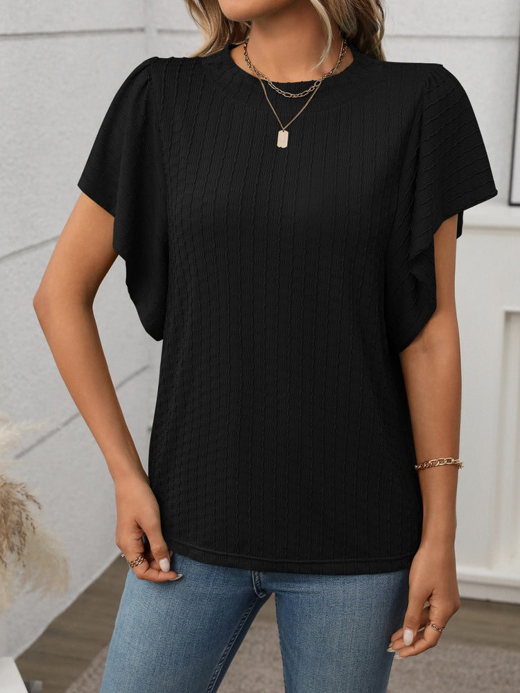 Round Neck Flutter Sleeve T-Shirt - MyEmpired