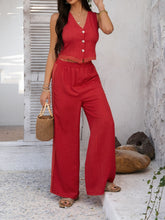 Devine Button Down Lace Detail Vest and Pants Set - MyEmpired