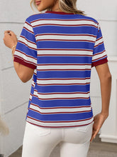 Contrast Striped Round Neck Short Sleeve T-Shirt - MyEmpired