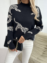 Leopard Pattern Mock Neck Sweater, Elegant Long Sleeve Sweater For Fall & Winter, Women&