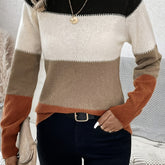 Color Block Mock Neck Pullover Sweater, Casual Long Sleeve Simple Sweater, Women&