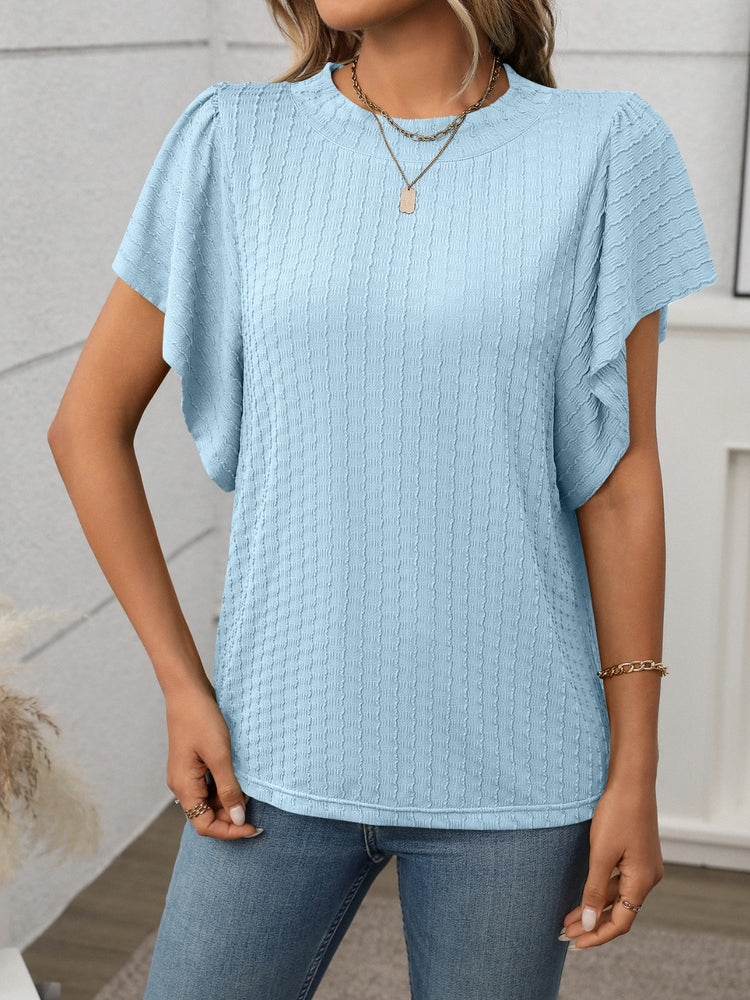 Round Neck Flutter Sleeve T-Shirt - MyEmpired
