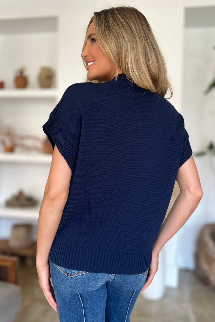 Double Take Full Size Mock Neck Short Sleeve Sweater - MyEmpired