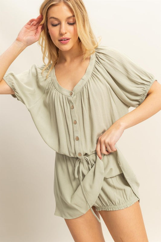 HYFVE Drawstring Hem Short Sleeve Top and Skort Set - MyEmpired