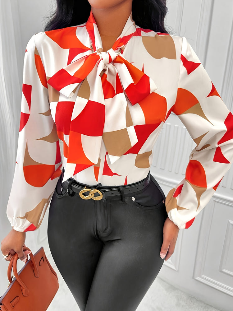 Geo Print Tie Neck Blouse - MyEmpired