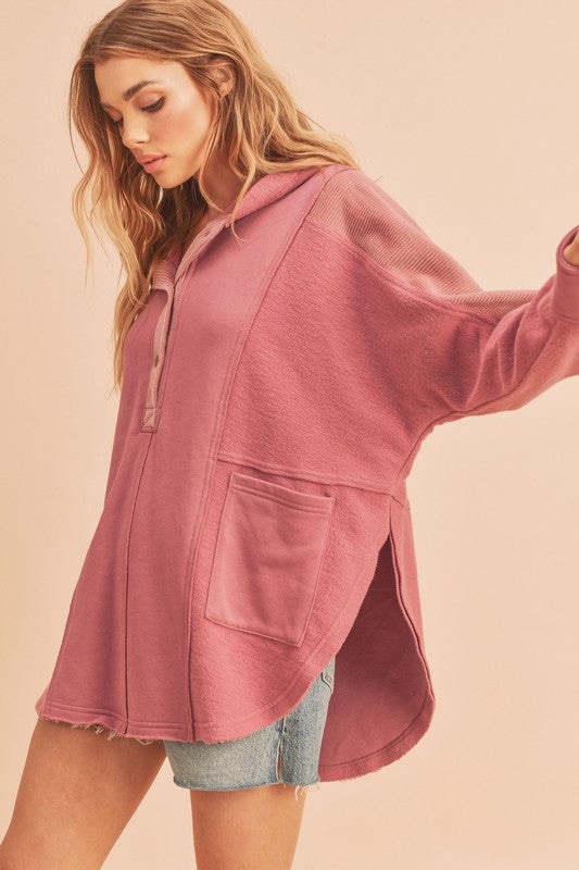 Aemi + Co Slit Half Snap Oversize Hoodie - MyEmpired