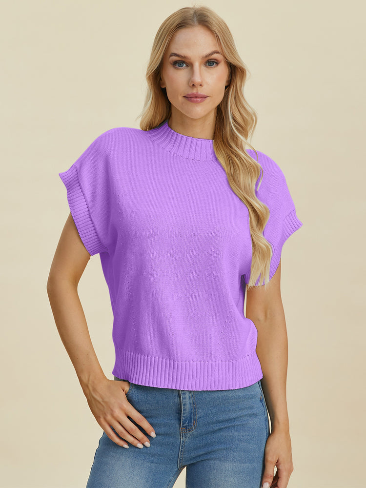 Double Take Full Size Mock Neck Short Sleeve Sweater - MyEmpired