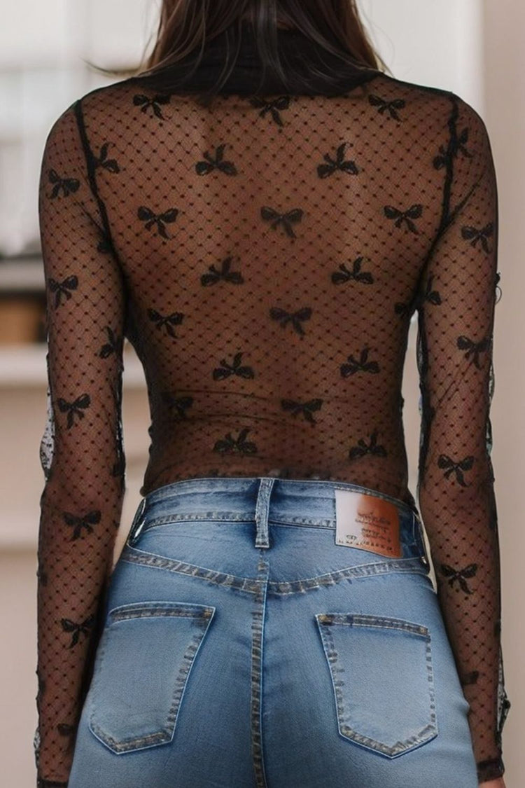 Bow Round Neck Sheer Top - MyEmpired