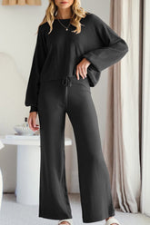Round Neck Long Sleeve Top and Pants Set - MyEmpired