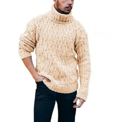 Sweater Ribbed Thermal Soft Ribbed Twisted Thick Woolen Yarn Turtleneck Men&