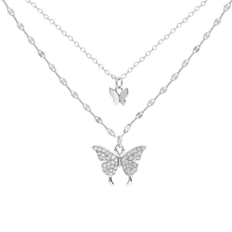 New Shiny Butterfly Necklace Ladies Exquisite Double Layer Clavicle Chain Necklace Jewelry for Ladies Gift - MyEmpired