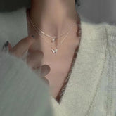 New Shiny Butterfly Necklace Ladies Exquisite Double Layer Clavicle Chain Necklace Jewelry for Ladies Gift - MyEmpired