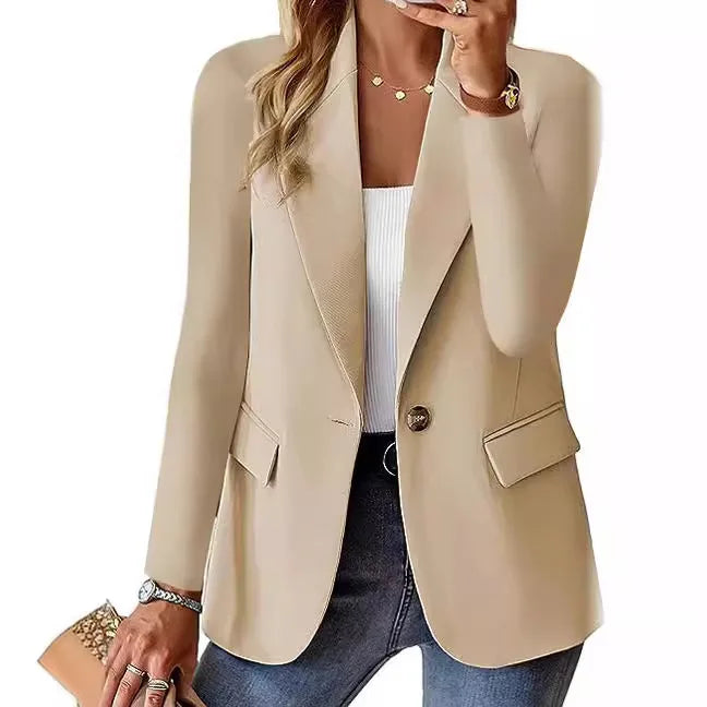 Fashionable Casual Women Blazer 2024 Spring Autumn New Solid Color Turn Down Collar Long Sleeve Suit Coat Elegant Office Lady - MyEmpired