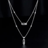 Luxury Silver-color AAA Zircon Choker Two-Layers Necklace Simple Shiny Pendants For Women Fine Jewelry - MyEmpired