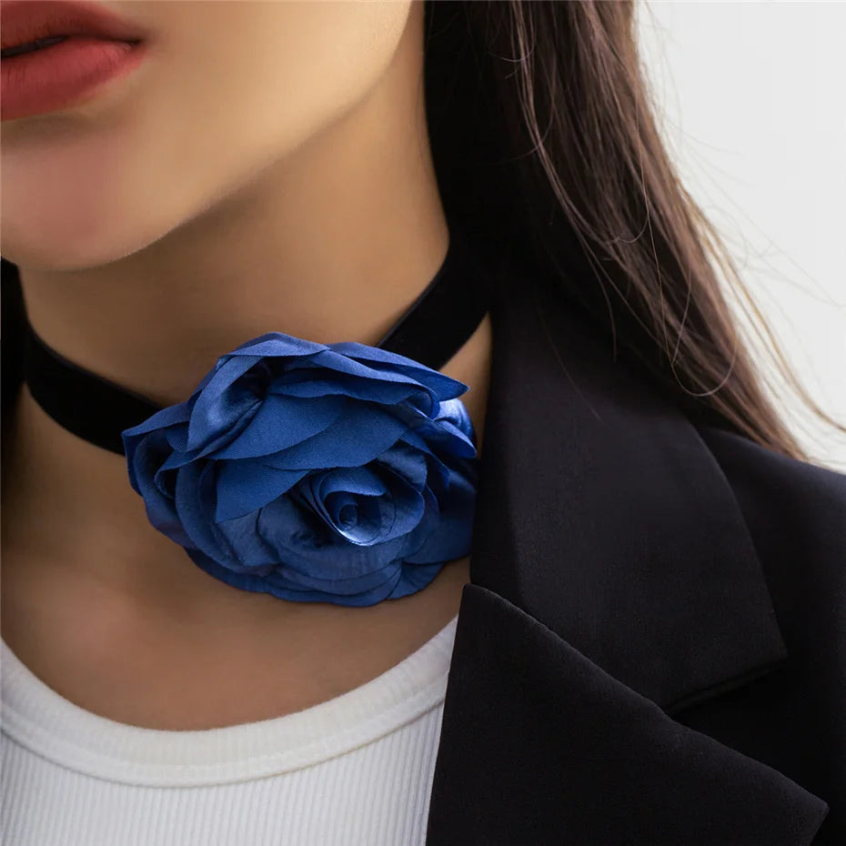 Romantic Gothic Big Rose Flower Clavicle Chain Necklace for Women Ladies Korean Fashion Adjustable Rope Choker Y2K Accessories - MyEmpired