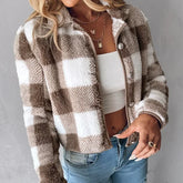 New Independent Design Retro Versatile Long Sleeved Single Breasted Spring And Autumn Maillard Color Checkered Plush Short Jacke - MyEmpired