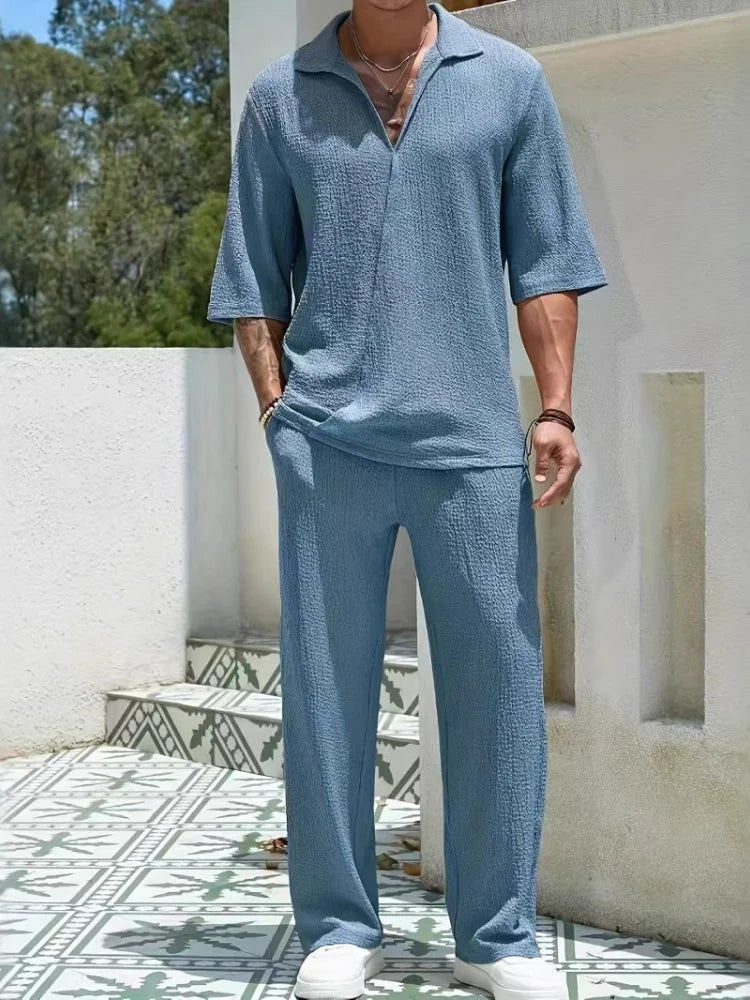 half-sleeved shirt loose drawstring pants Two-piece beach Suit - MyEmpired