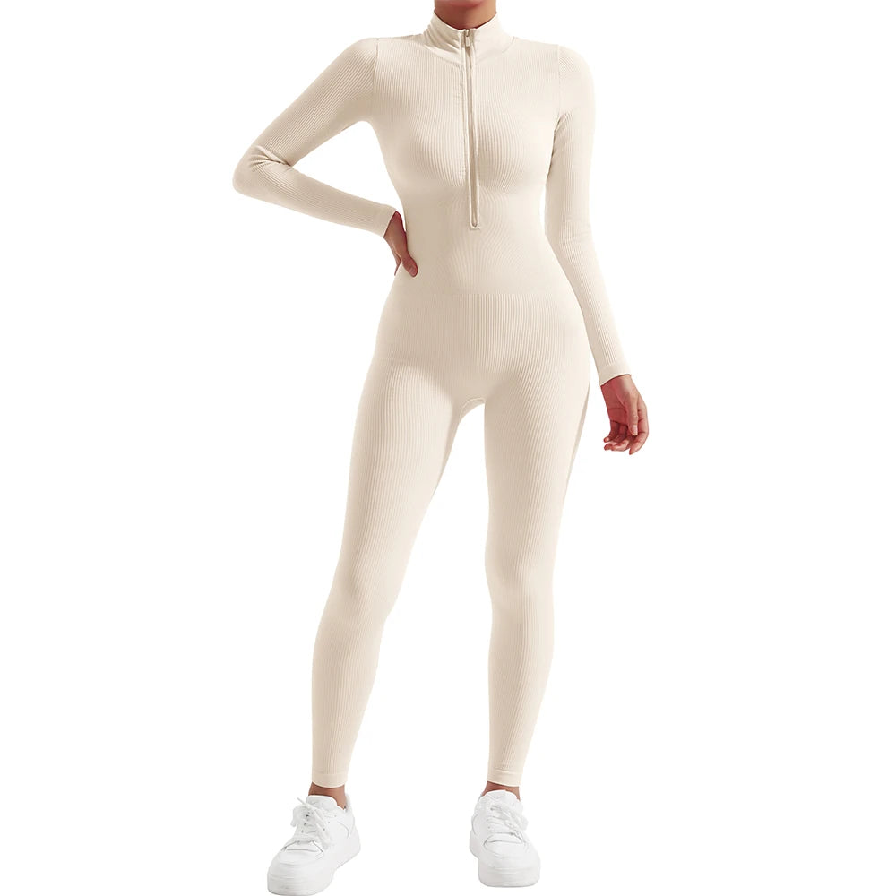 Bodycon Slim Jumpsuit For Women‘s Clothing Zipper Casual Brown Fitness Rompers Autumn 2024 Playsuit Activity Streetwear Overall - MyEmpired