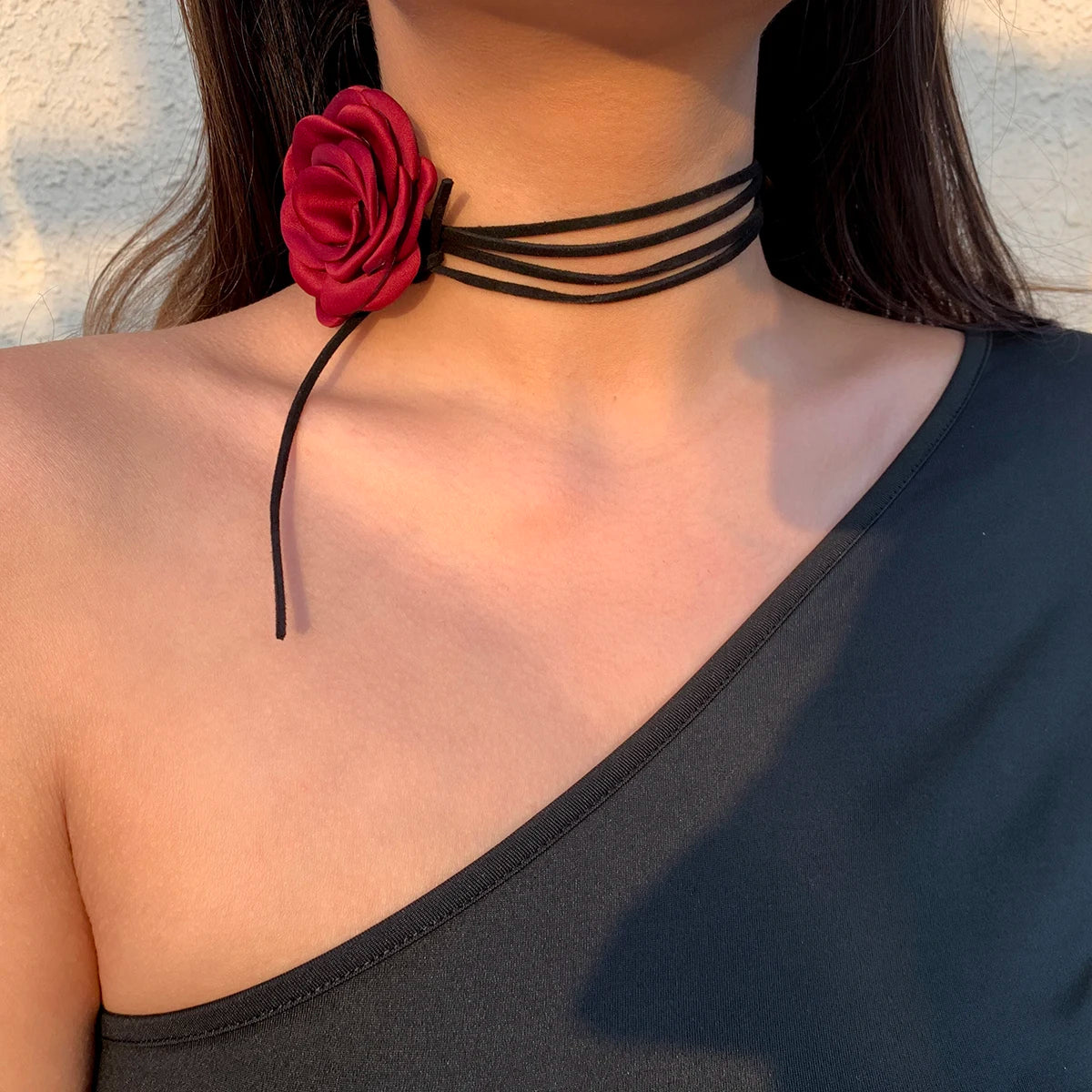 Romantic Gothic Big Rose Flower Clavicle Chain Necklace for Women Ladies Korean Fashion Adjustable Rope Choker Y2K Accessories - MyEmpired