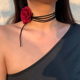 Romantic Gothic Big Rose Flower Clavicle Chain Necklace for Women Ladies Korean Fashion Adjustable Rope Choker Y2K Accessories - MyEmpired