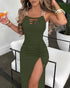Summer Dresses for Women Fashion 2024 Solid Ladder Cutout Buckled High Slit Bodycon Dress Lady Hole Decoration Party Evening - MyEmpired