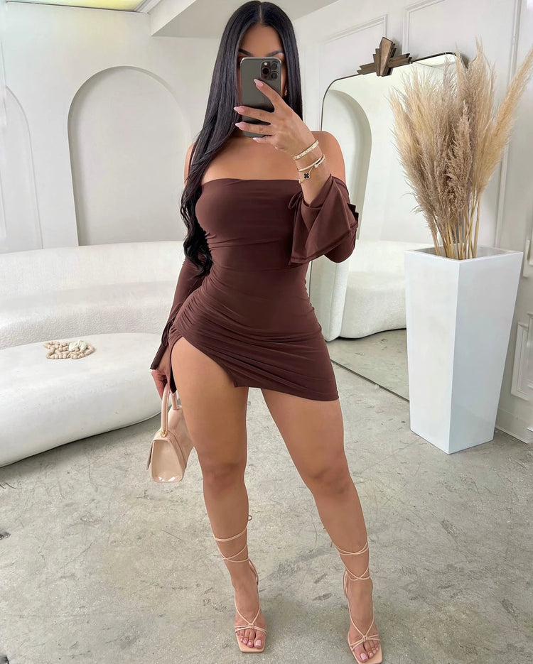 Women Strapless Backless Mini Dress For Women Black Off-shoulder Long Sleeve Bodycon Club Party Dress Clothes - MyEmpired