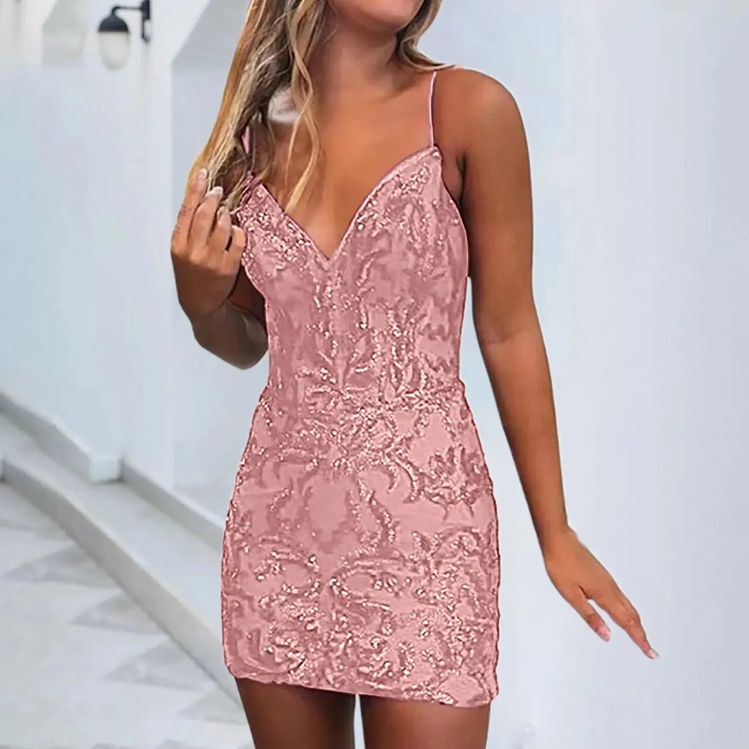 Sexy Cocktail Dress For Women Sequins Lace Embroidery Romantic Mini Sundresses Spaghetti Strap Mermaid Prom Dresses Vestidos - MyEmpired