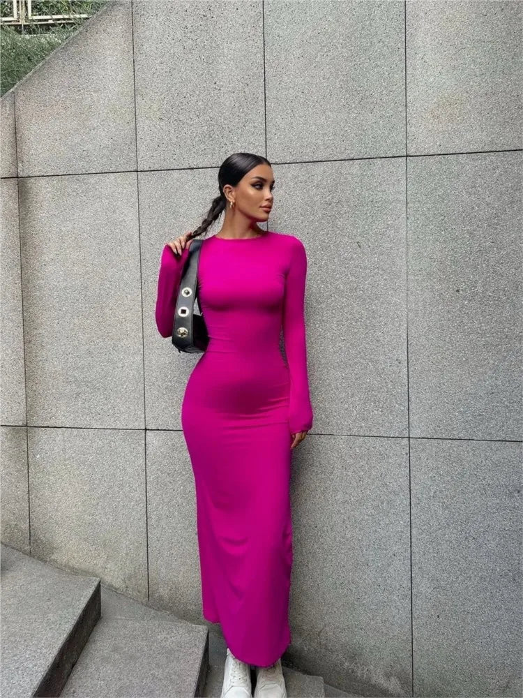 Classic Black Dress Round Neck Long-sleeved - MyEmpired