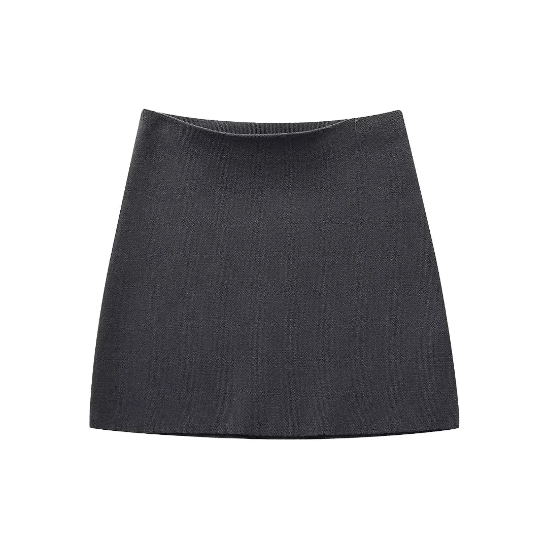 TRAFZA 2024 Spring Summer Sexy Solid Knitted Women Suits Fashion Nightclub V Neck Single Breasted Shirts+Chic Mini Pencil Skirts - MyEmpired