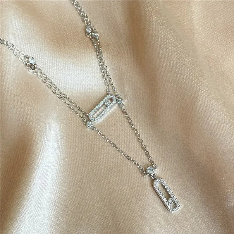 Luxury Silver-color AAA Zircon Choker Two-Layers Necklace Simple Shiny Pendants For Women Fine Jewelry - MyEmpired
